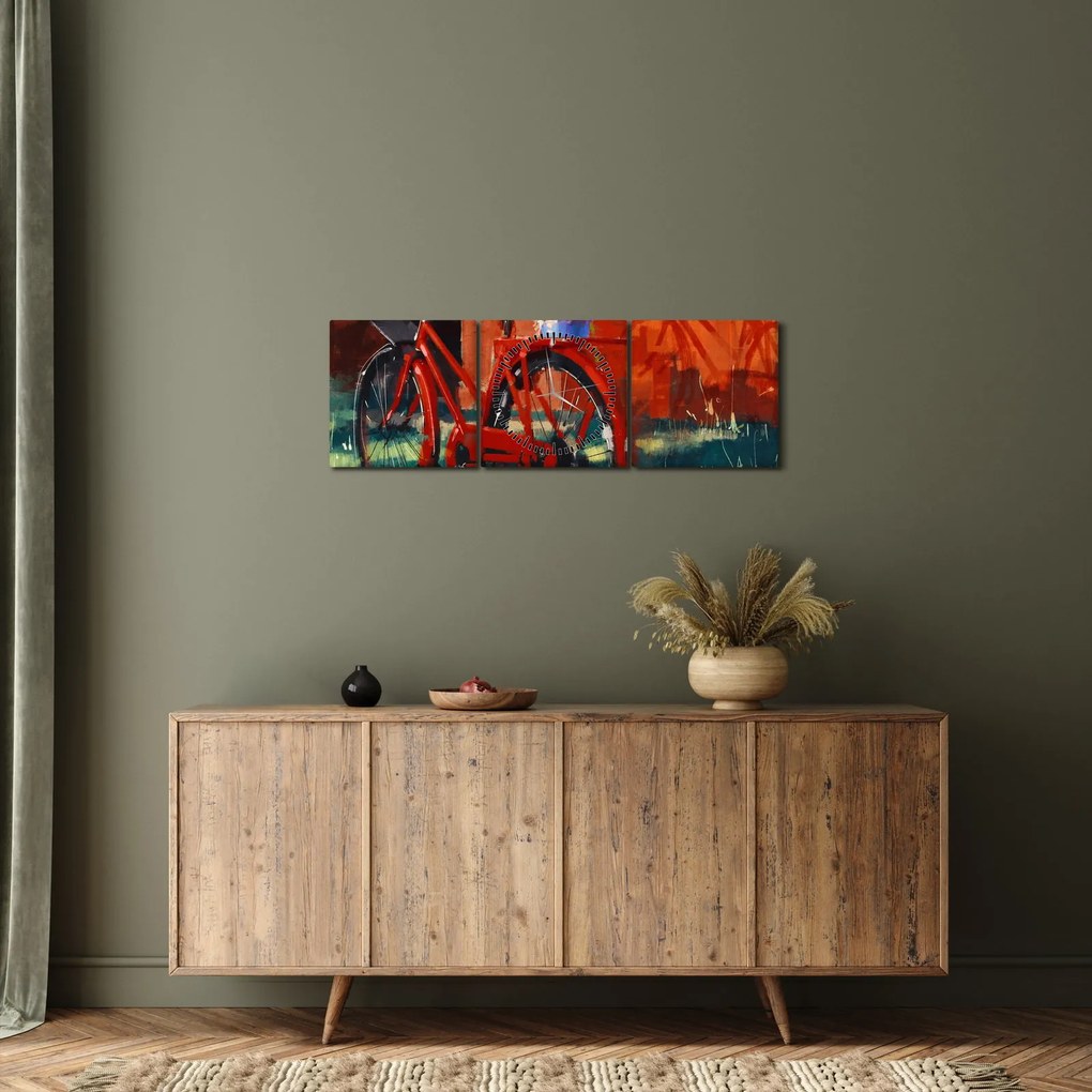 Piros kerék képe, akril festés (órával) (90x30 cm)