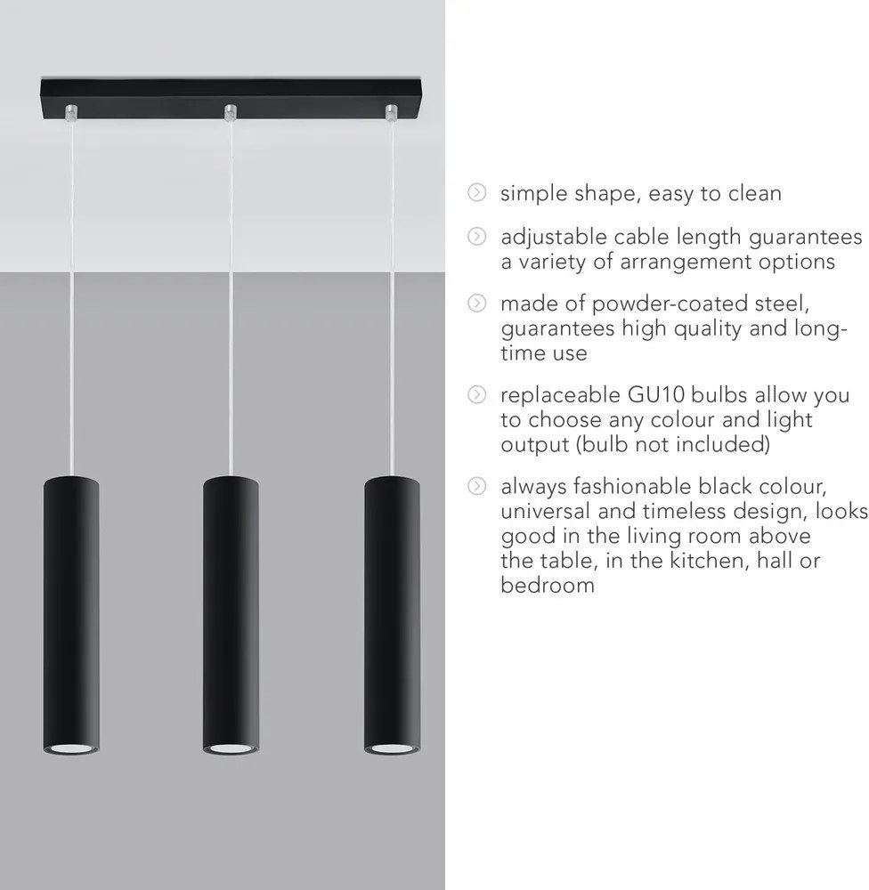 Fekete fém függőlámpa Castro – Sollux