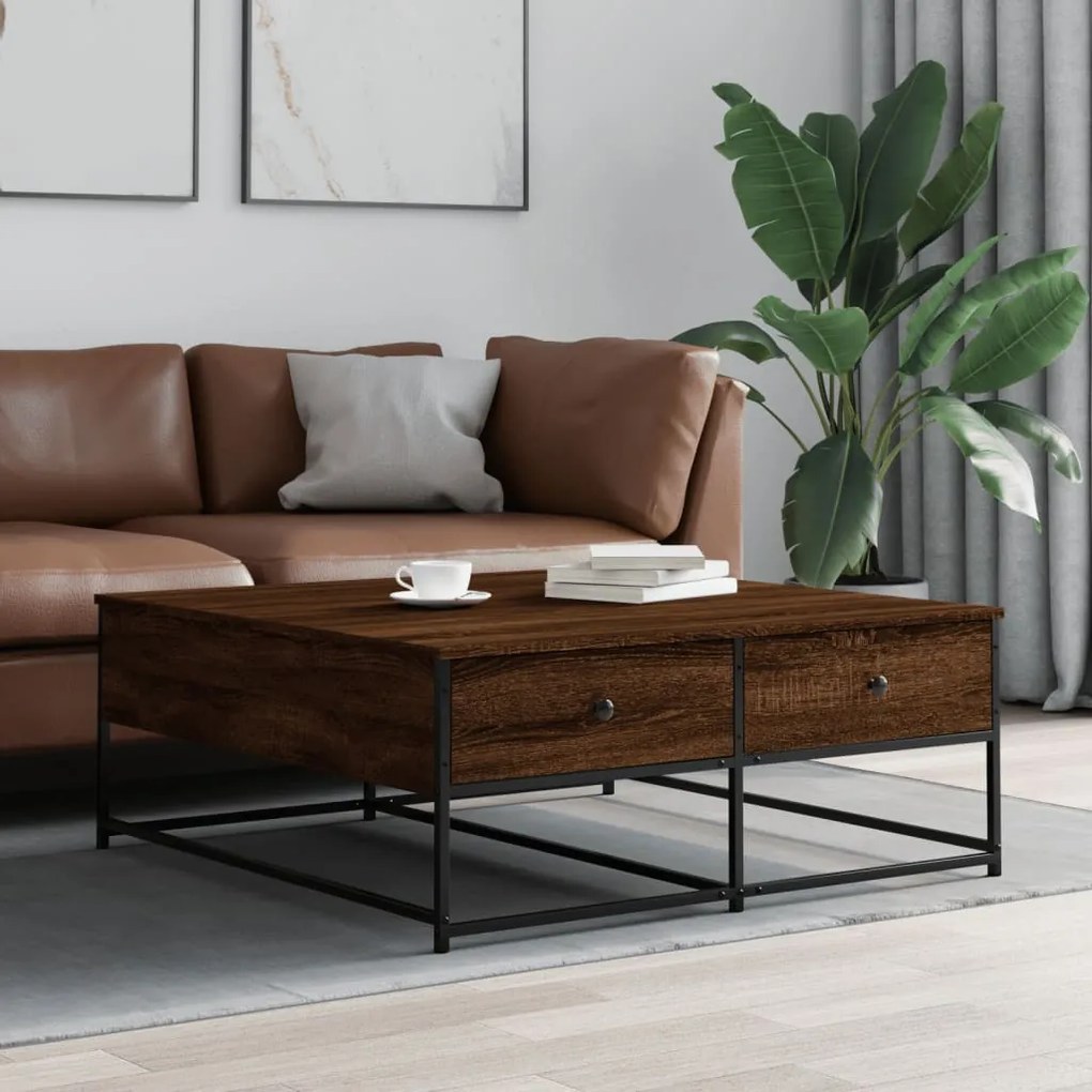 Barna tölgyszínű szerelt fa dohányzóasztal 100 x 99 x 45 cm