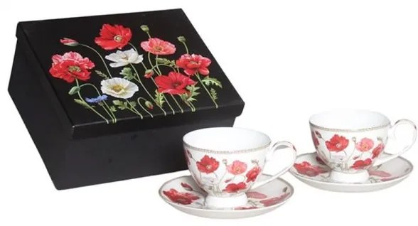 Pipacsos porcelán csésze aljjal 250 ml - 2 személyes készlet