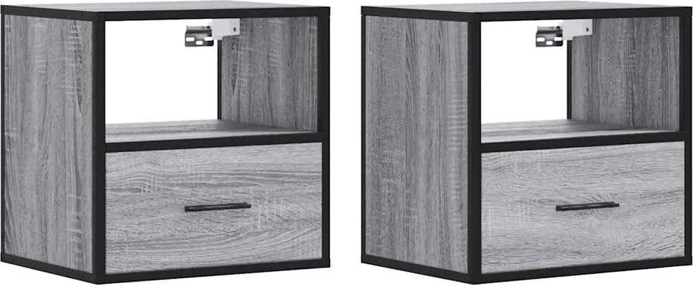 vidaXL 2 db szürke sonoma színű fali éjjeliszekrény 40 x 31 x 39,5 cm