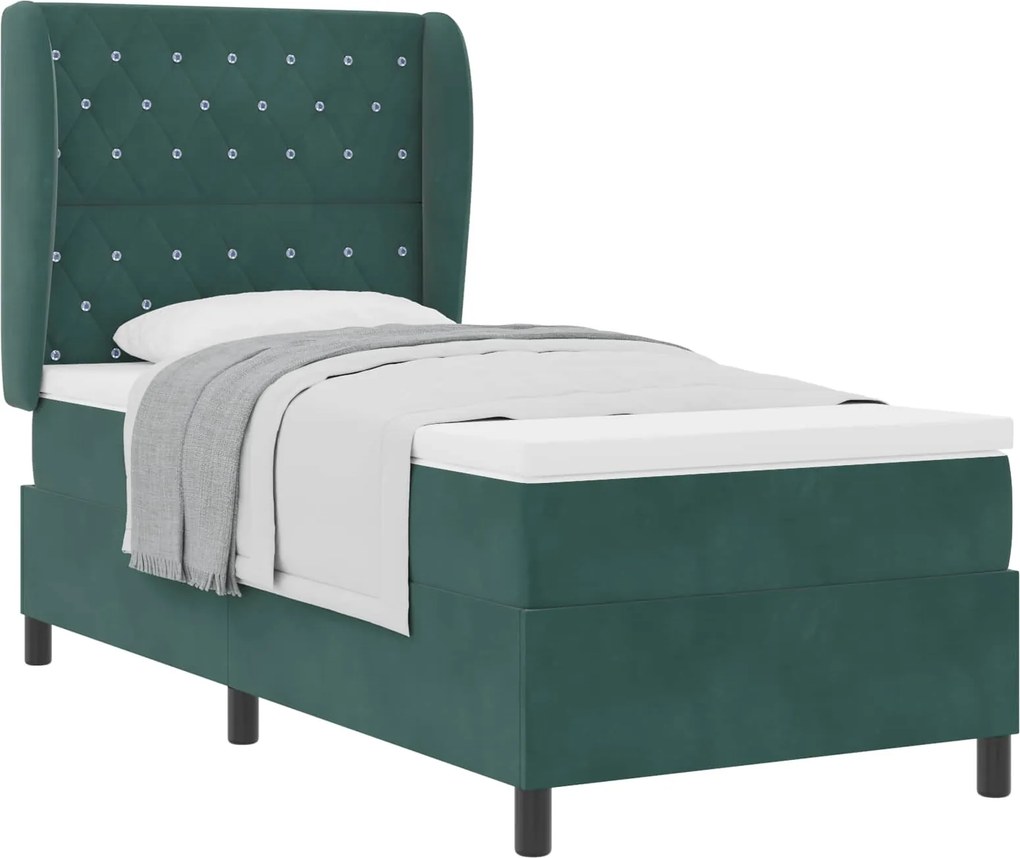 vidaXL Boxrugós ágy matracmal Sötétzöld 200 x 100 cm Poliészter