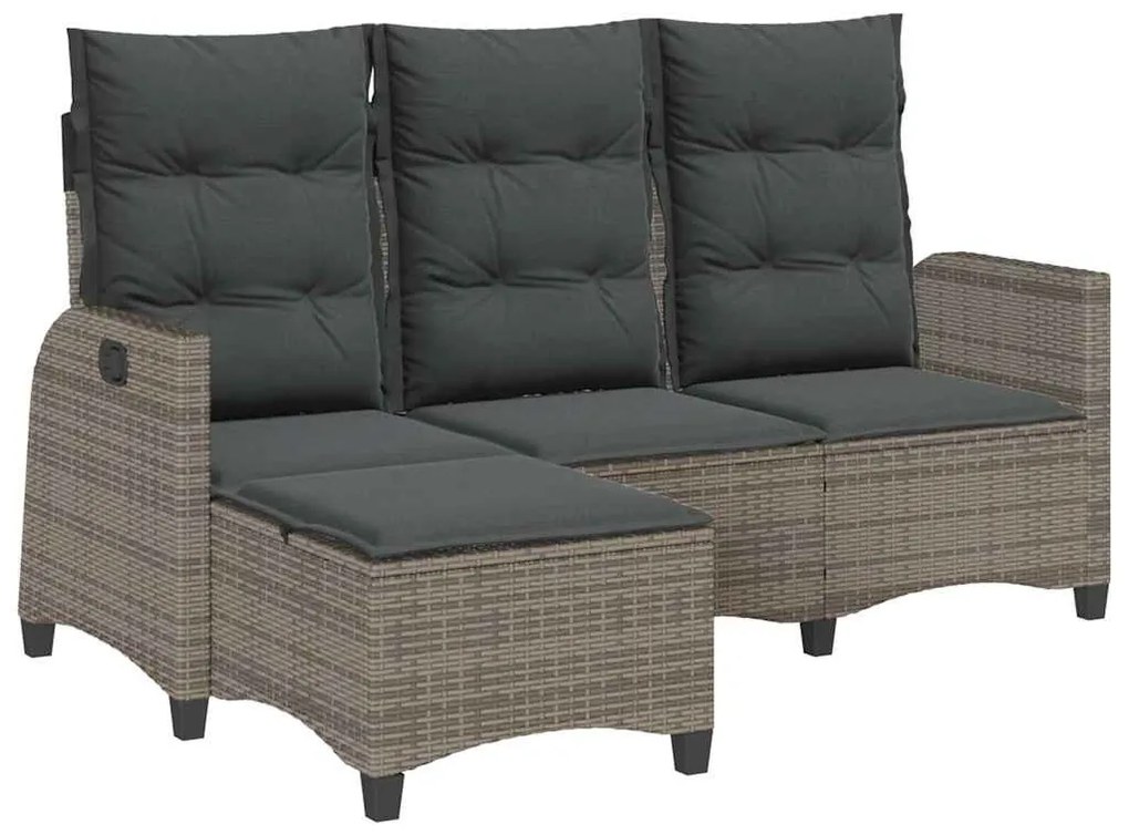 L-alakú szürke polyrattan fekvő kerti kanapé párnákkal