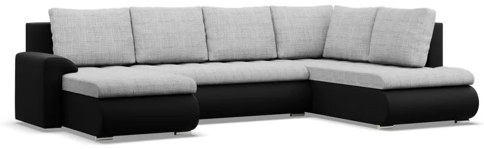 Tokio U sarokkanapé, 3 ágyneműtartóval, fonott + műbőr, jobboldali, szürke - fekete