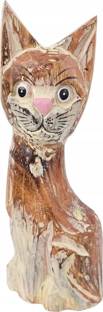 Dekoráció Festett Macska Figura Fa Faragott Kézzel Készített Cica *25 cm