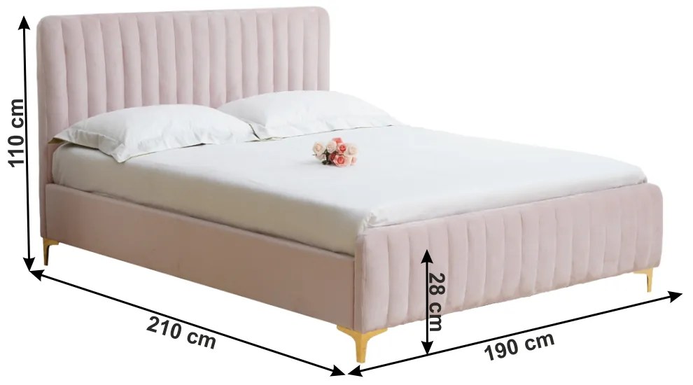 Franciaágy 180 cm Keira (rózsaszín) (ágyráccsal). 1029702