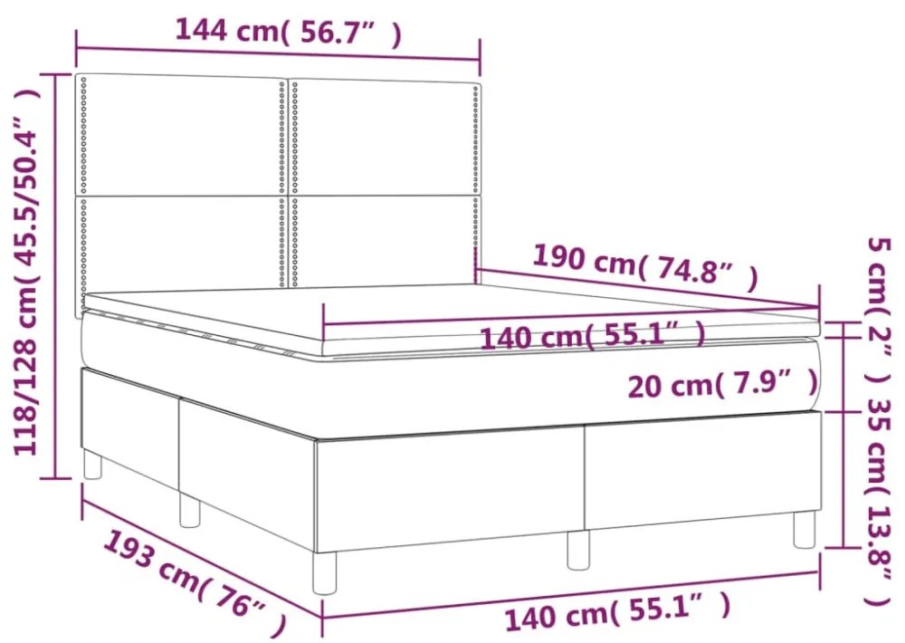 sötétzöld bársony rugós és LED-es ágy matraccal 140x190 cm
