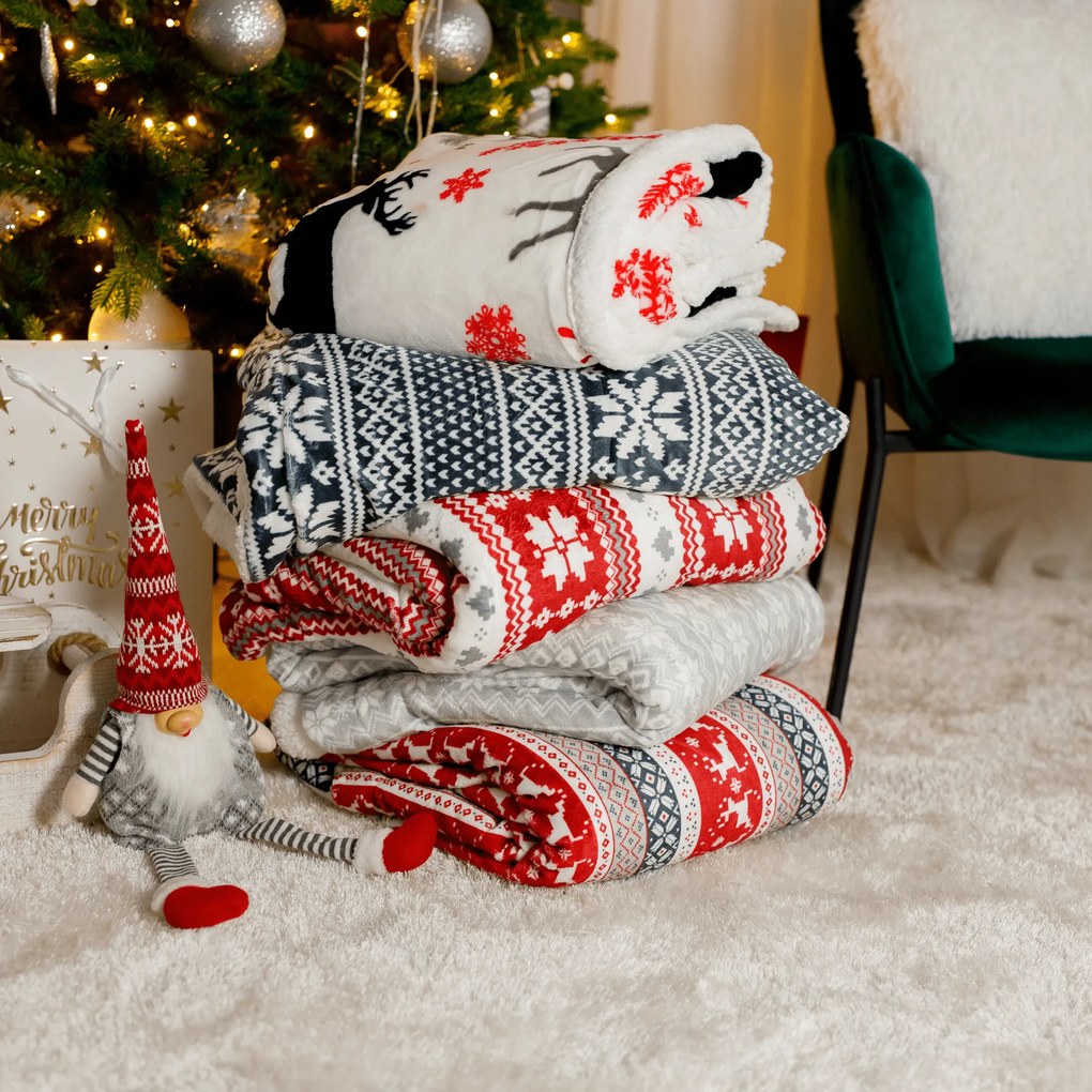 Kétoldalas bárány takaró, téli motívum, 150x200, MALENA