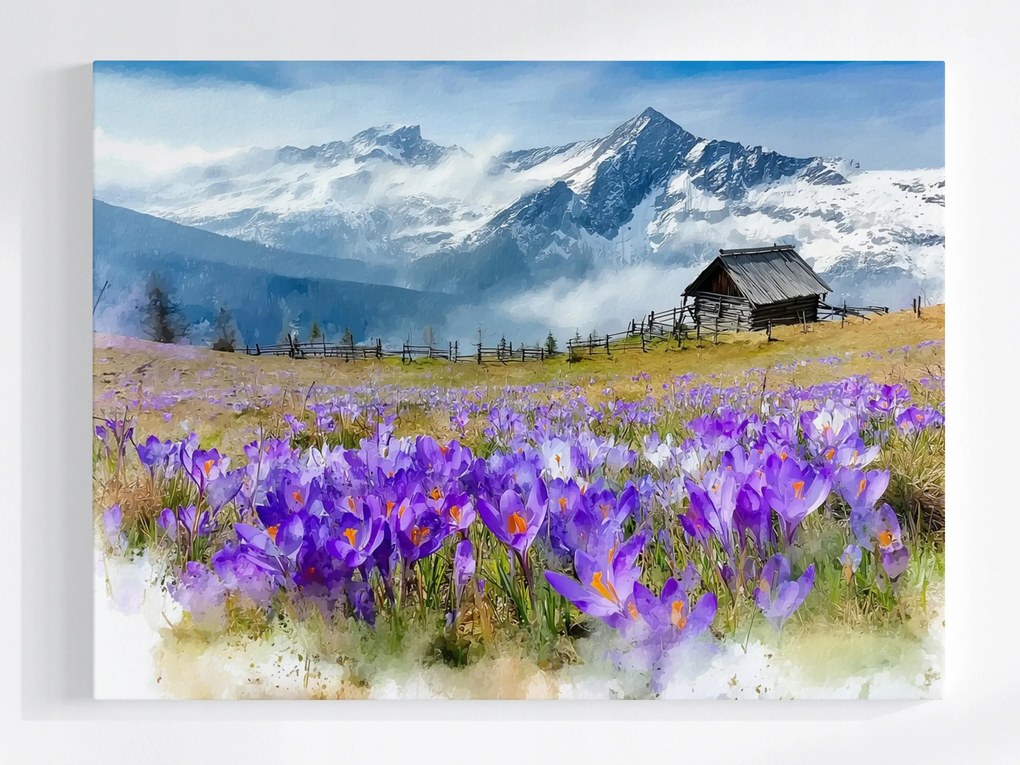 Vászonkép Canvas Krokodilok Hegyek Kunyhó Tisztás Tavasz Tájkép 80 x 60