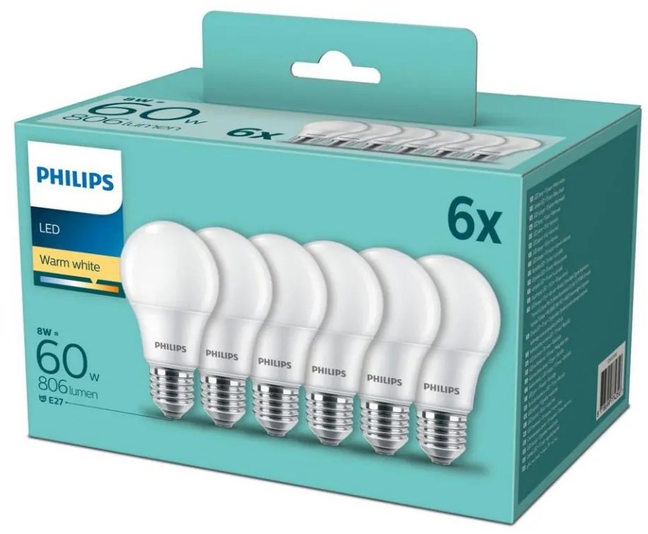 KÉSZLET 6x LED Izzó Philips E27/8W/230V 2700K