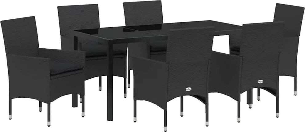 vidaXL Kert étkező szett párnával 7 pcs Fekete polirattan