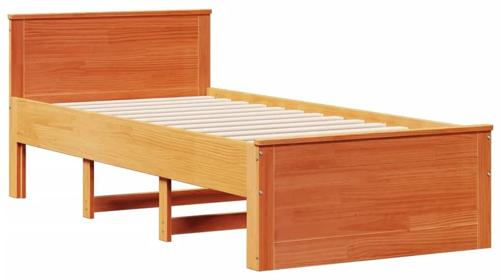 barna tömör fenyőfa könyvespolcos ágy matrac nélkül 90 x 190 cm