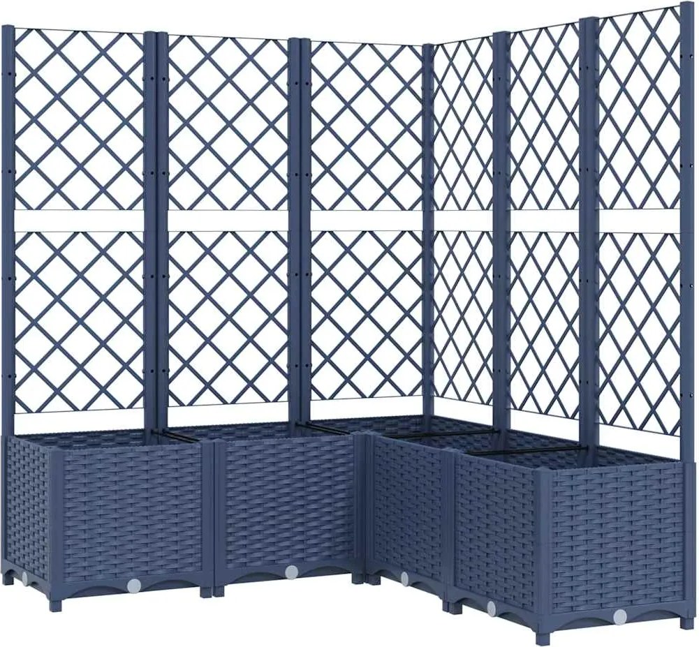 vidaXL kékszürke PP rácsos kerti ültetőláda 120 x 120 x 136 cm