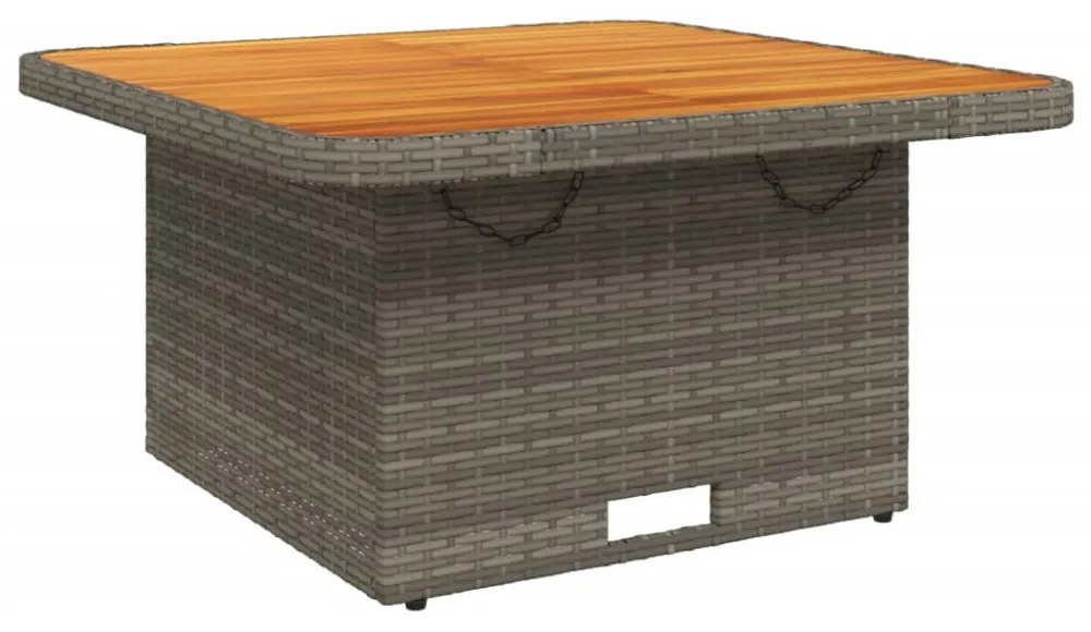 szürke polyrattan és akácfa kerti asztal 80 x 80 x 71 cm