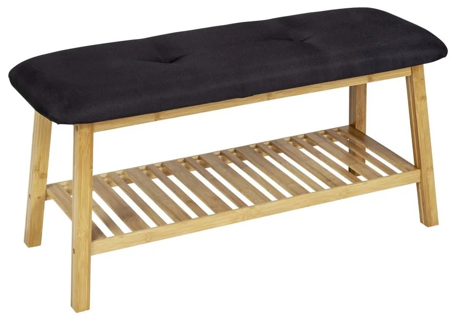 Fekete-natúr színű bambusz ülőkés cipőtartó Ecori – Wenko