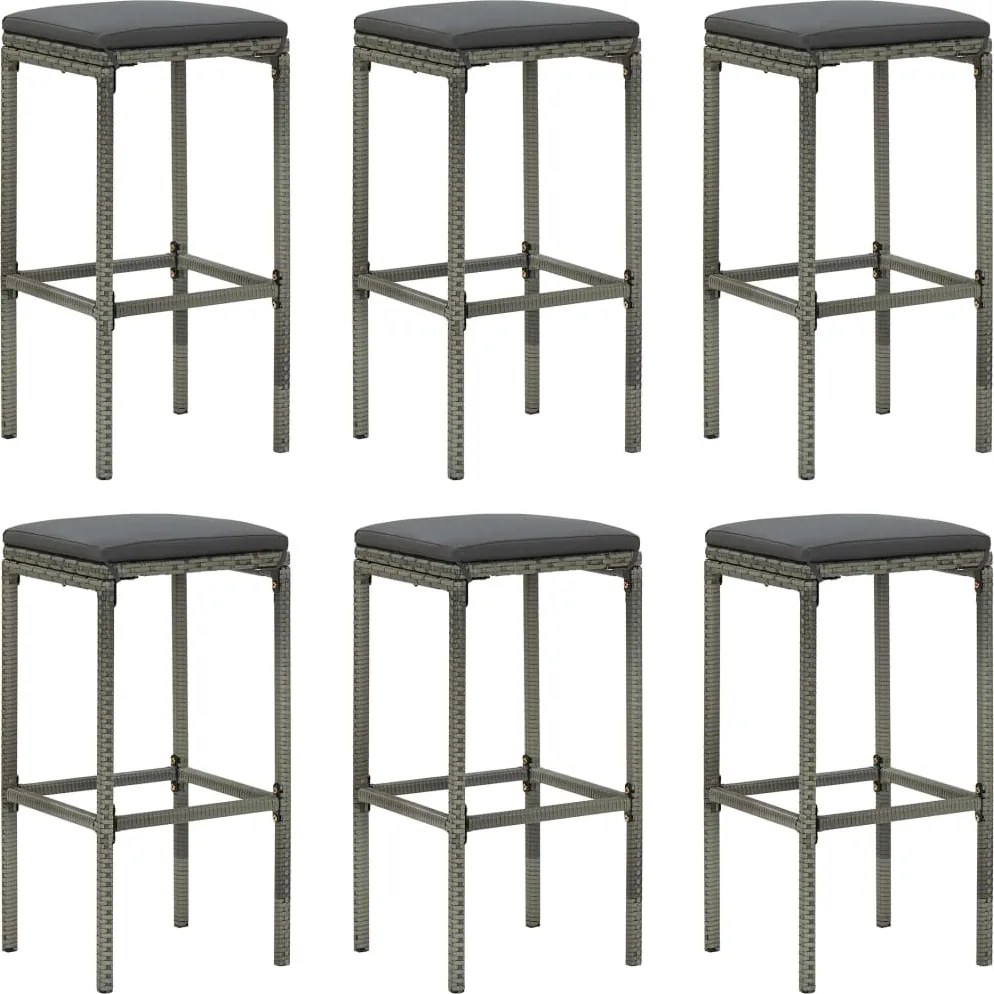 vidaXL 6 db szürke polyrattan bárszék párnával