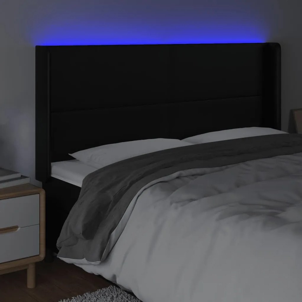 fekete műbőr LED-es fejtámla 163x16x118/128 cm