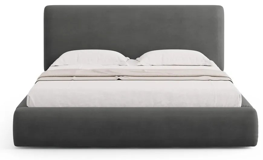 Szürke kárpitozott ágyneműtartós franciaágy ágyráccsal 160x200 cm Colonel – Cosmopolitan Design