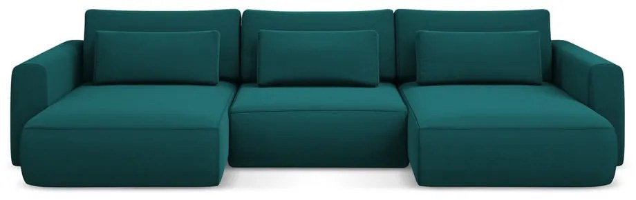 Türkiz bársony kinyitható-tárolóhelyes (U alakú) sarokkanapé Kapua – Makamii