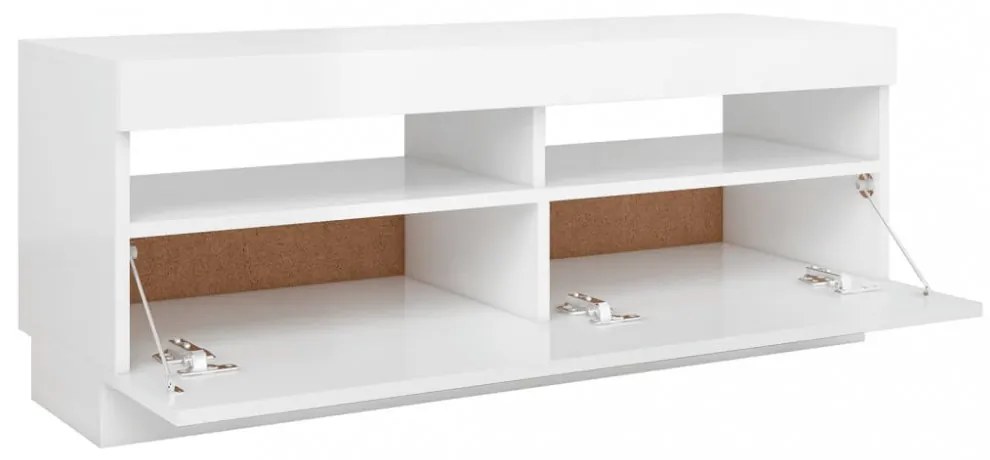 magasfényű fehér TV-szekrény LED-lámpákkal 100 x 35 x 40 cm