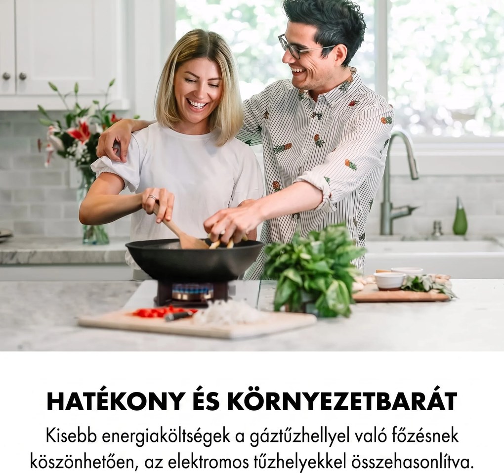 Klarstein Goldflame Domino, gáztűzhely, 2 sárgaréz égő, üvegkerámia