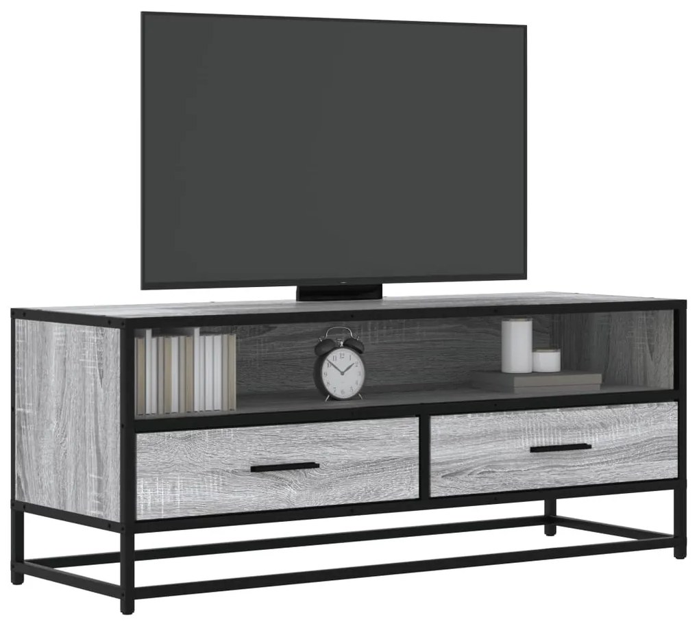 szürke sonoma színű szerelt fa és fém TV-szekrény 100x34,5x40cm