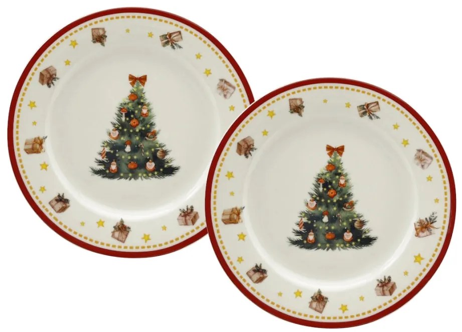 Karácsonyi fenyőfás porcelán desszertes tányér szett 2 db-os 19 cm Christmas Tree 3