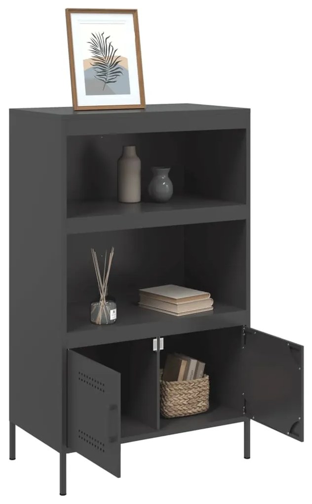 Fekete acél magasszekrény 68 x 39 x 113 cm