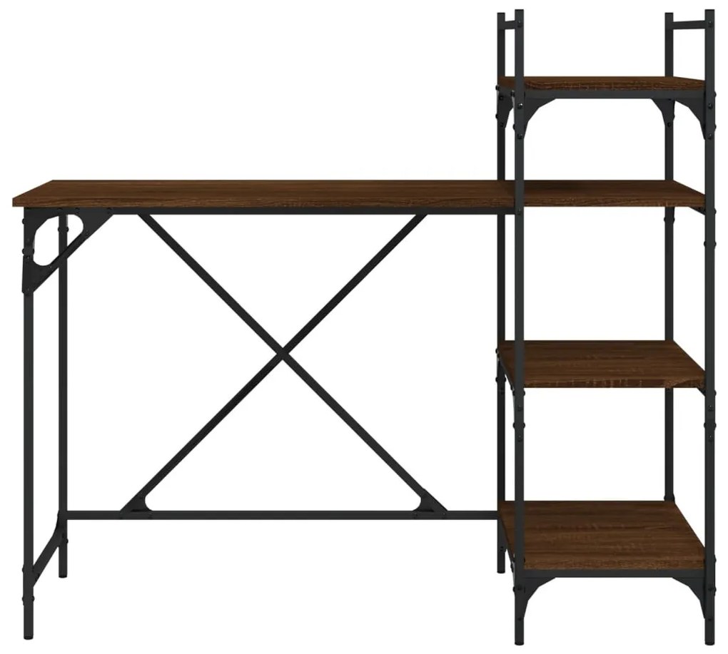 Barna tölgyszínű számítógépasztal polcokkal 120x47x109 cm