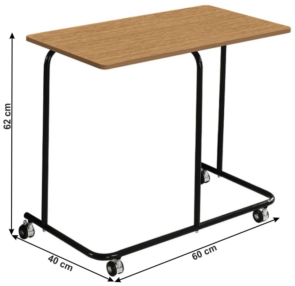Mozgatható kisasztal, tölgy/fekete, ALLYRA