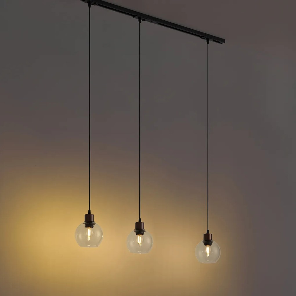 Modern railsysteem zwart met 3 hanglampen brons 1-fase - Iconic Lava