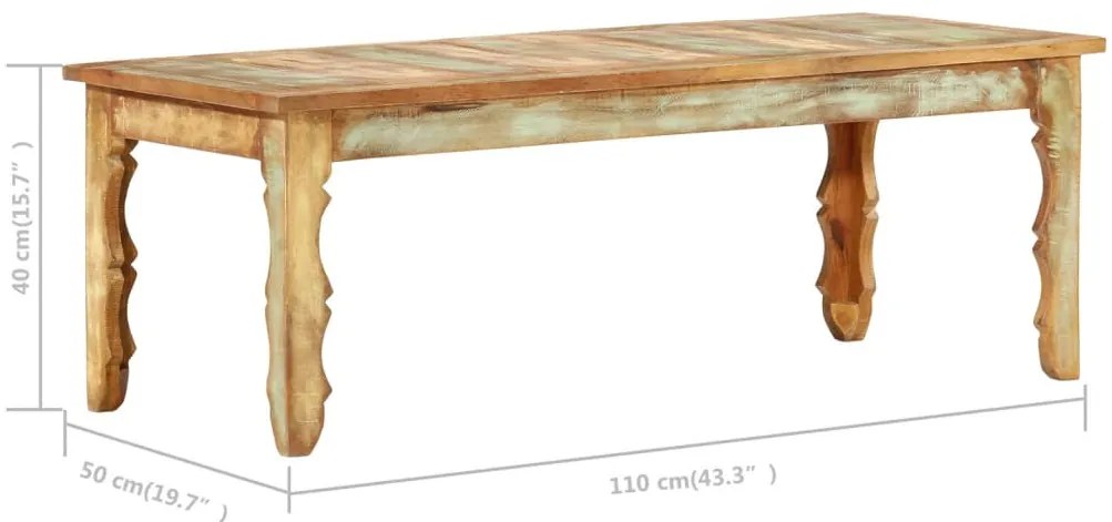 Tömör újrahasznosított fa dohányzóasztal 110 x 50 x 40 cm