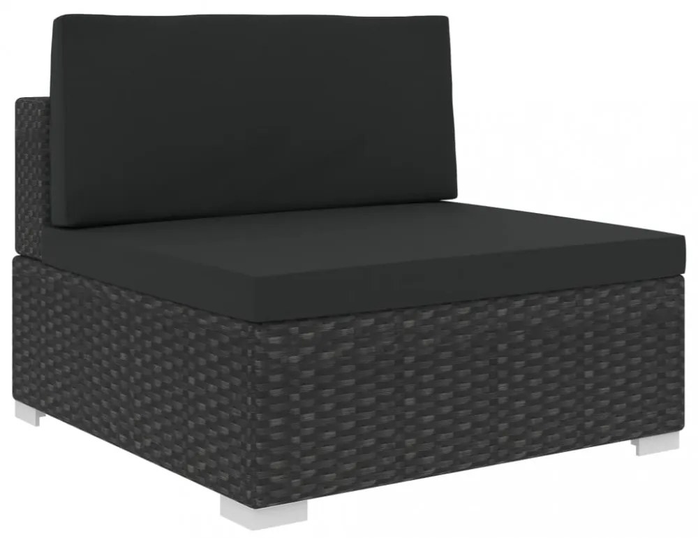 8 részes fekete polyrattan kertibútor-garnitúra párnákkal