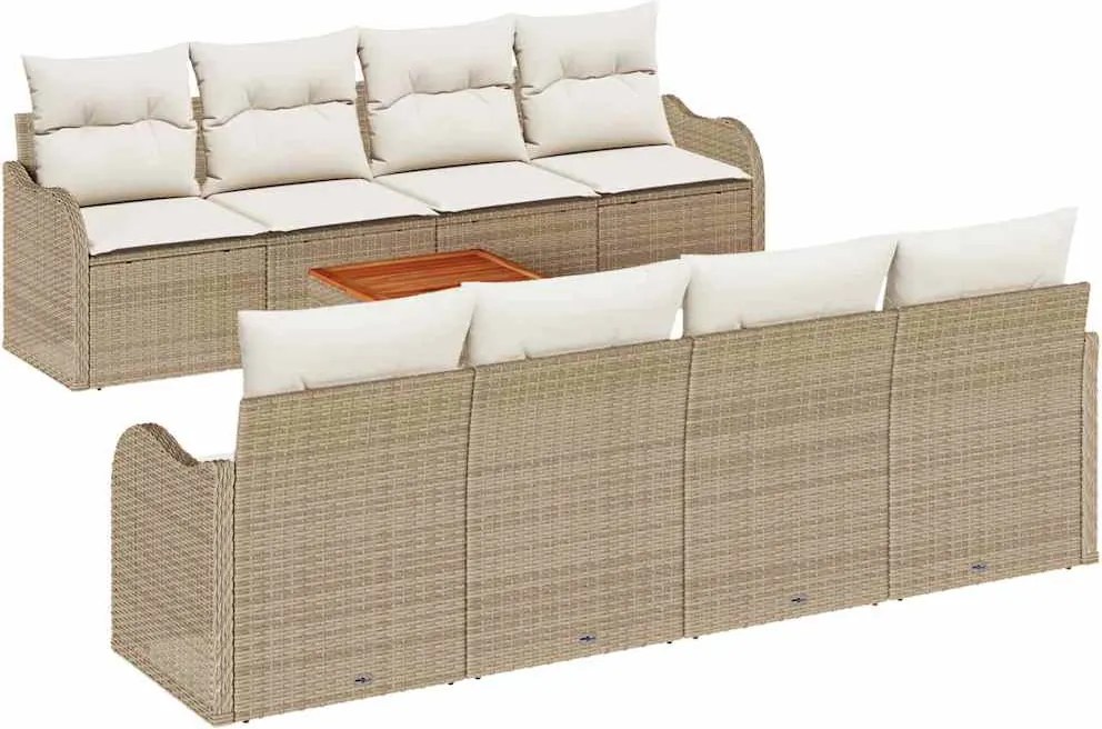 vidaXL Kerti Kanapé Szett párnával 9 pcs Bézs polirattan