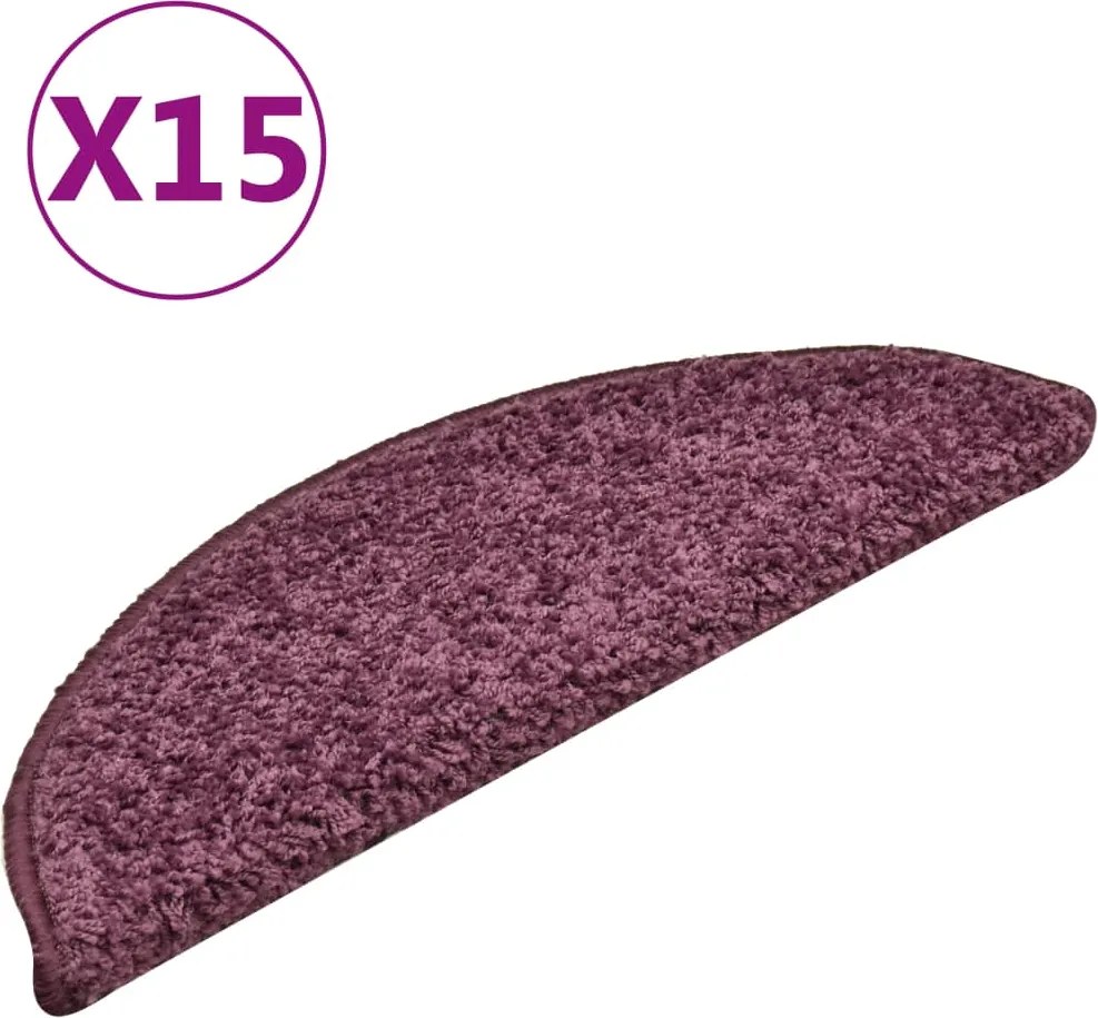 vidaXL 15 db sötétlila félkör alakú lépcsőszőnyeg 56 x 17 x 3 cm