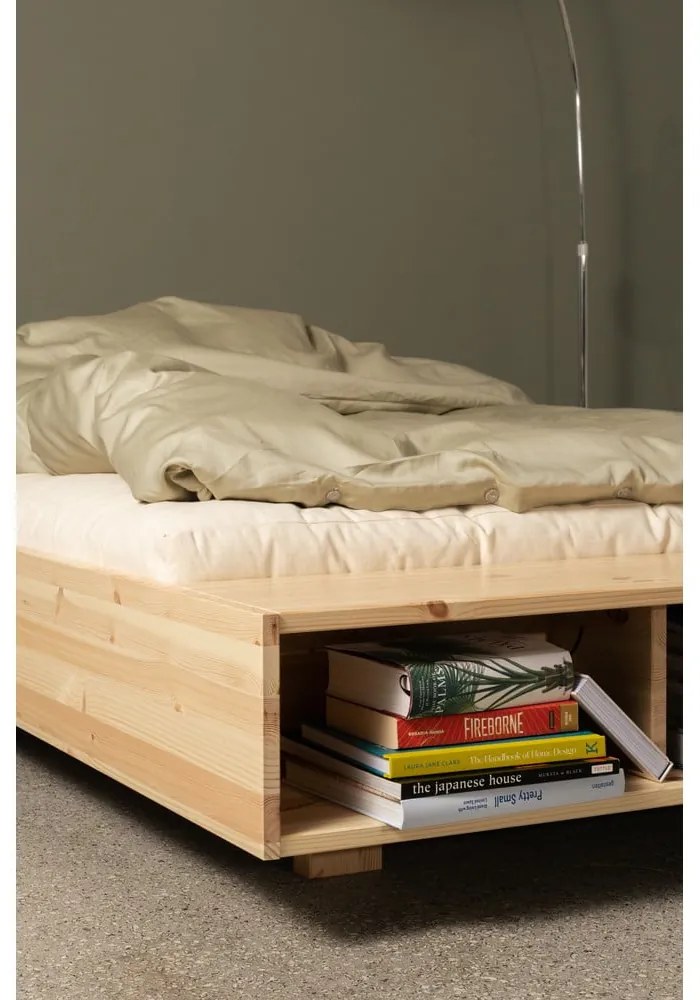 Natúr színű borovi fenyő franciaágy ágyráccsal 140x200 cm Merge – Karup Design