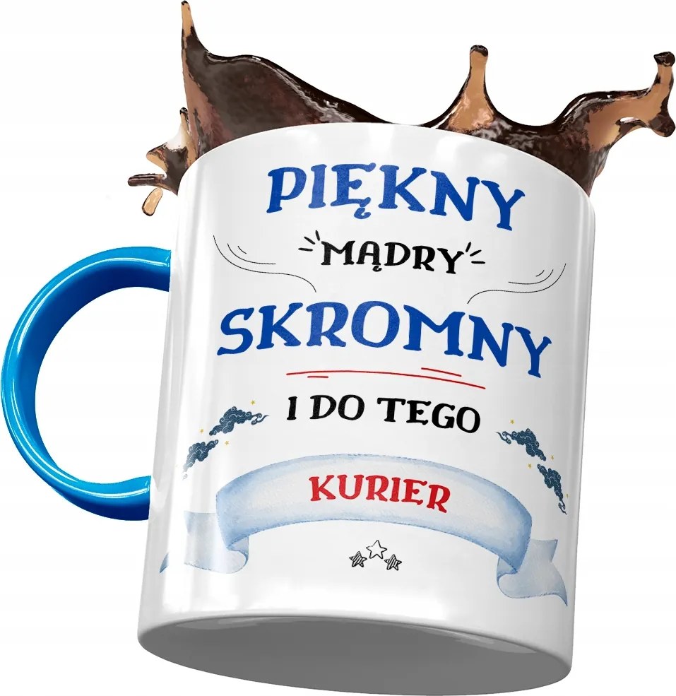 Kék Bögre Futárnak Gyönyörű Okos Szerény Nyomtatott Fotóval