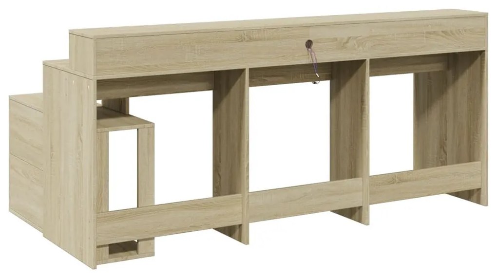 sonoma tölgy színű szerelt fa íróasztal LED-ekkel 200x104x91 cm