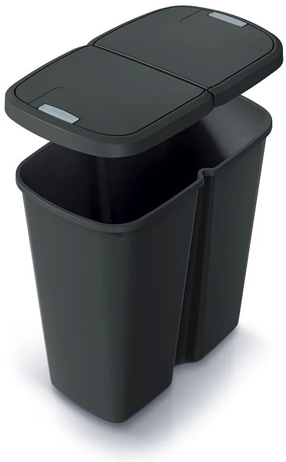 Hulladékgyűjtő Prosperplast COMPACTA Q DUO , 45 l újrahasznosított fekete, fekete fedéllel