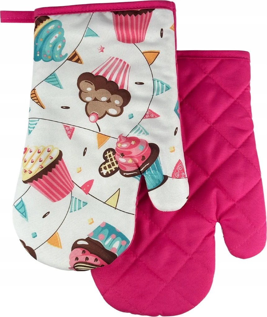 Konyhai kesztyű 18x27 mágnessel 2 db fehér rózsaszín édesség