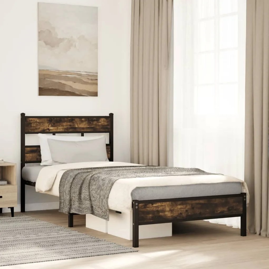 sonoma tölgy színű fejtámlás ágykeret matrac nélkül 75 x 190 cm