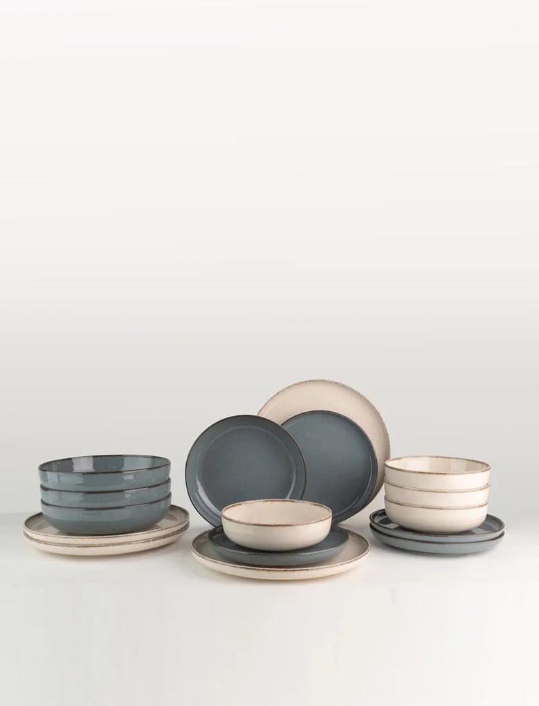 16 részes porcelán étkészlet krém-kék