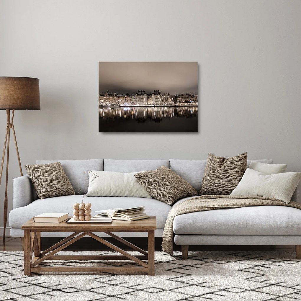 Egy város képe a félhomályban (üvegen) (70x50 cm)