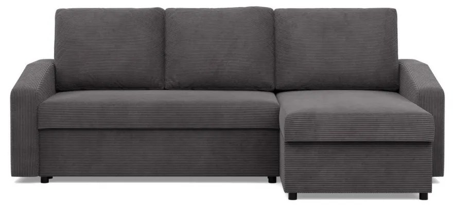 Zeus sarokkanapé, 2 ágyneműtartóval, döntött kartámasz, kordbársony, univerzális oldal, hab töltet, szürke