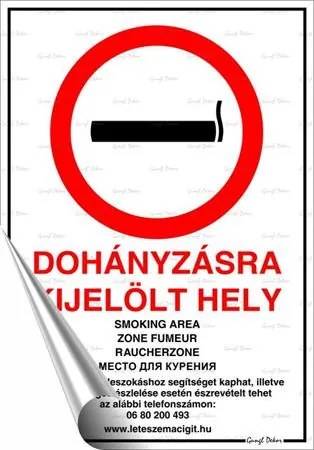 Információs matrica, 21x30 cm, Dohányzásra kijelölt hely (LUIN109)
