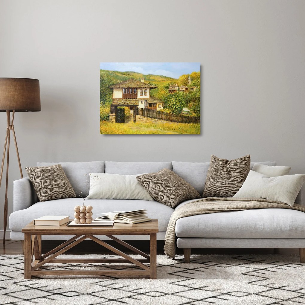 Üveg kép - Házak nyáron (70x50 cm)
