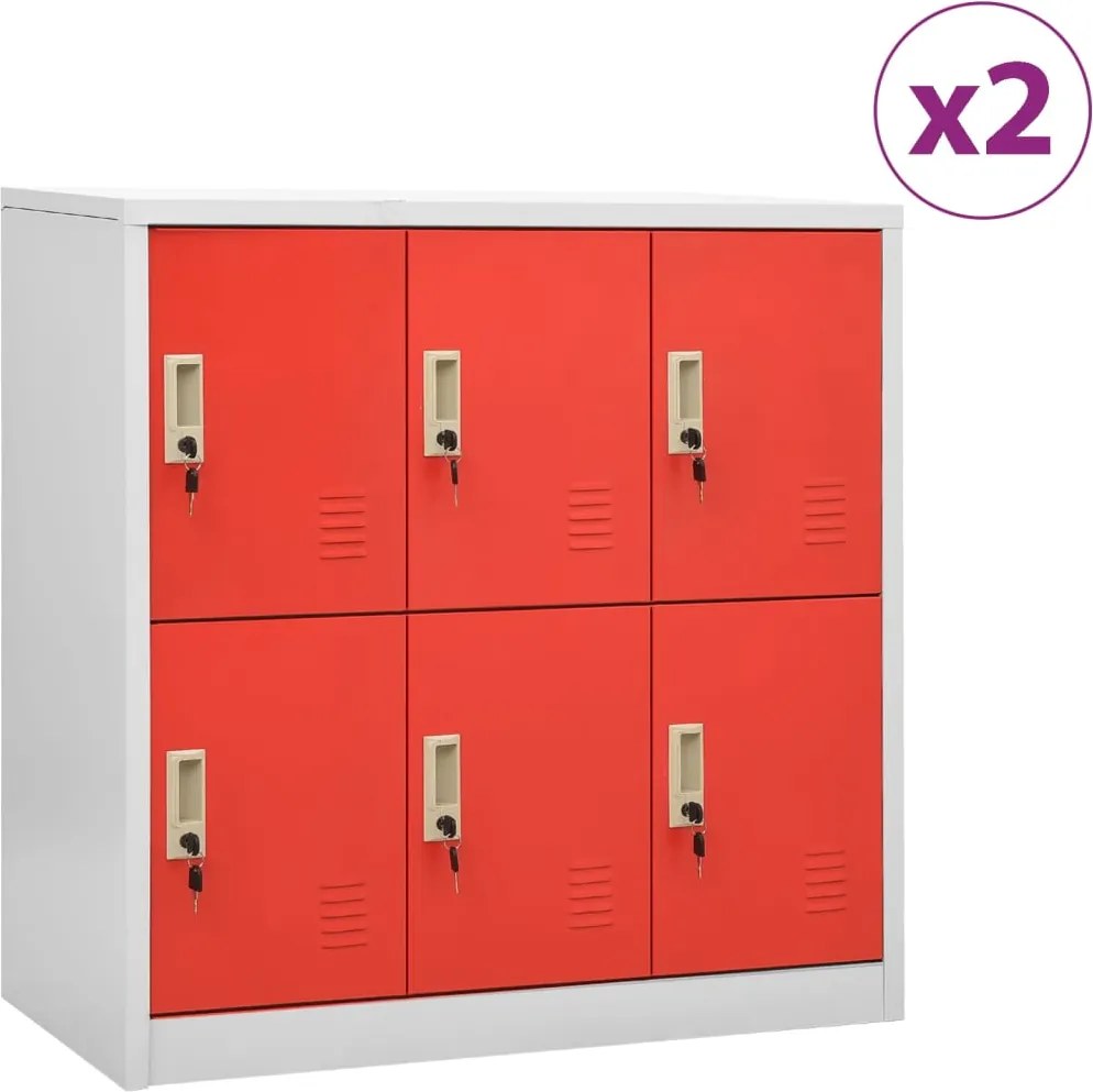 vidaXL 2 db világosszürke-piros acél zárható szekrény 90x45x92,5 cm