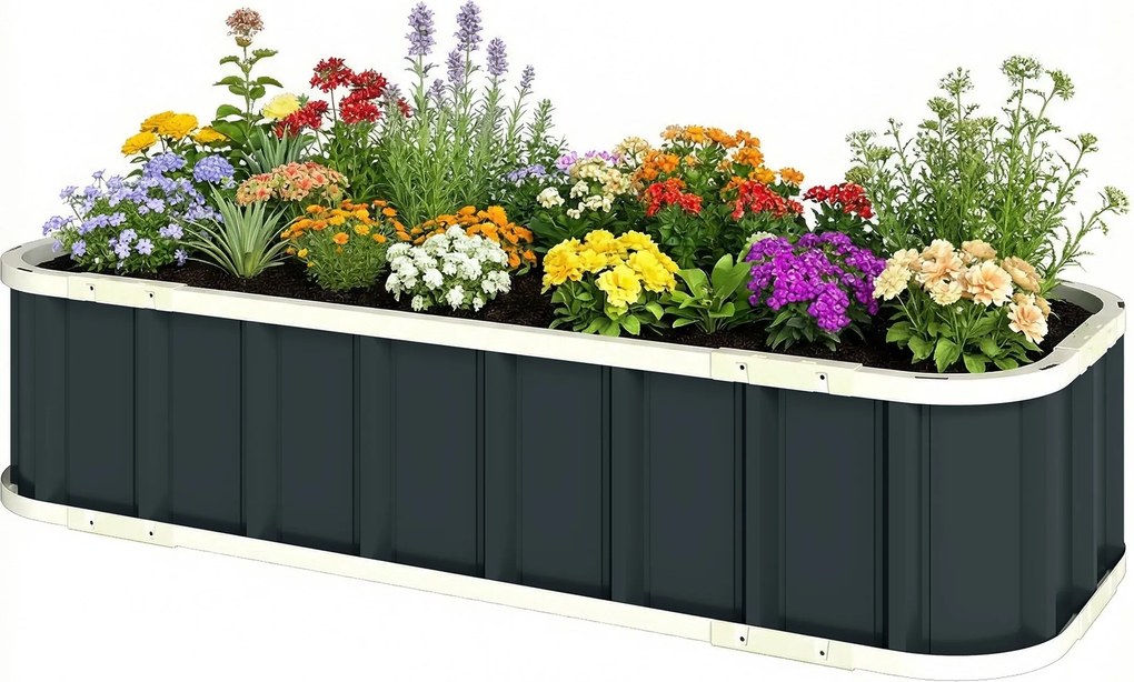 Outsunny magasított acél virágágyás patentzárakkal — hajlított perem, fűszernövényekhez, virágokhoz és zöldségekhez, 136 x 52 x 31 cm | Aosom