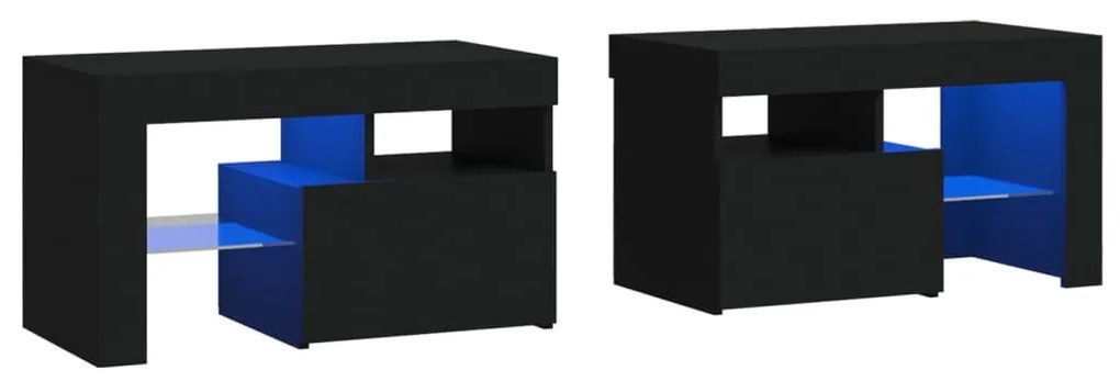 2 db fekete színű LED-lámpás éjjeliszekrény 70x36,5x40 cm