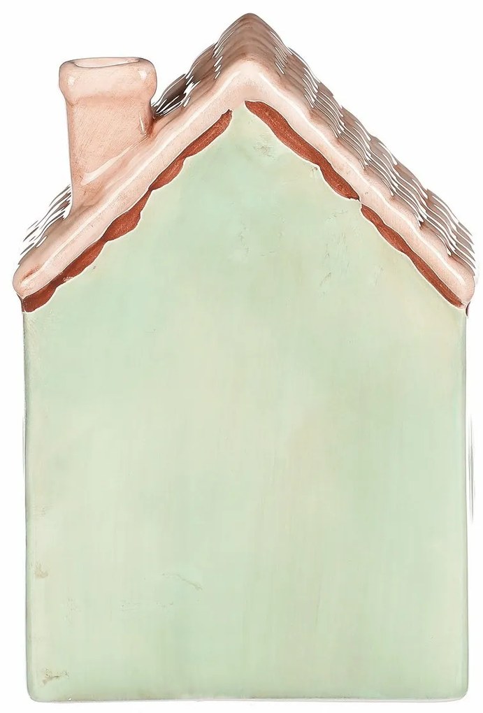 Kerámia házikó LED-del, 10 x 7 x 14 cm, tavasz, sötétzöld